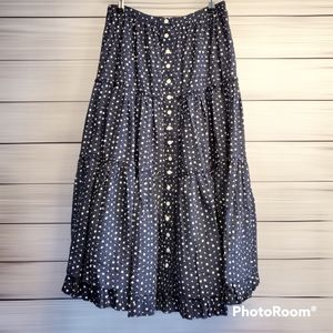 Marc Jacobs Cottagecore Navy Blue Polka Dot Midi Skirt Size 2 NWT